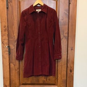 Madewell Burgundy Corduroy Mini Shirt Dress